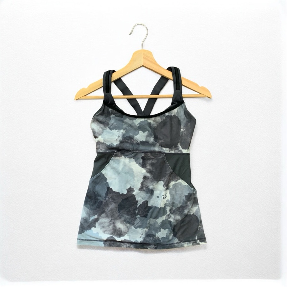 Lululemon Gray Watercolor Cross My Heart Tank Top Built in Sports Bra